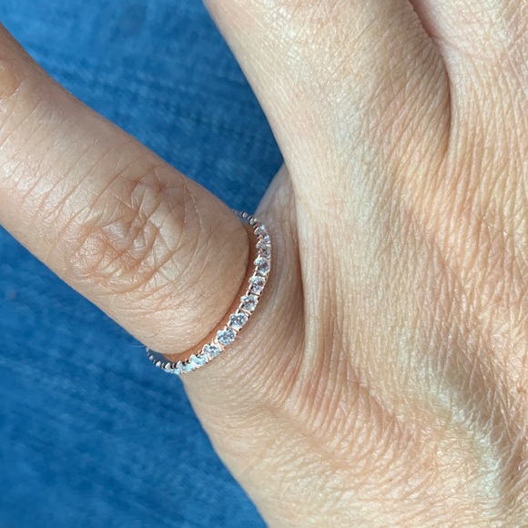 Rose Gold Plated Plated CZ Inlay Eternity Band - Picture 7 of 8
